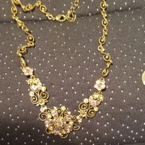 Elegant Gold and Pink Floral Necklace